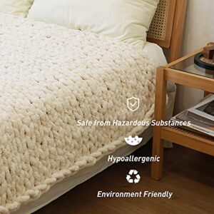 Victusphia Chunky Knit Blanket Throw Chenille Knitted Yarn Throw Blanket for Couch & Bed Fall Decor Large Soft Comfy Cable Blankets & Throws Beige Cream 50"x60"
