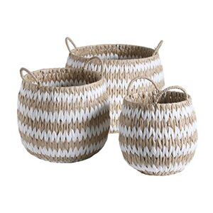 motifeur water hyacinth and paper handwoven basket (assorted set of 3, beige and white)