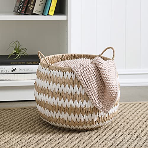 Motifeur Water Hyacinth and Paper Handwoven Basket (Assorted Set of 3, Beige and White)