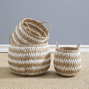 Motifeur Water Hyacinth and Paper Handwoven Basket (Assorted Set of 3, Beige and White)