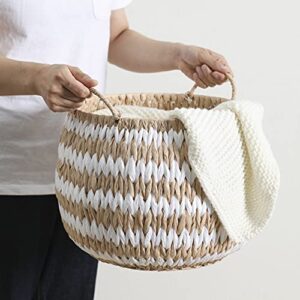 Motifeur Water Hyacinth and Paper Handwoven Basket (Assorted Set of 3, Beige and White)