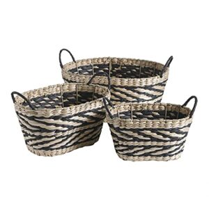 motifeur water hyacinth and paper handwoven basket (assorted set of 3, beige and black)