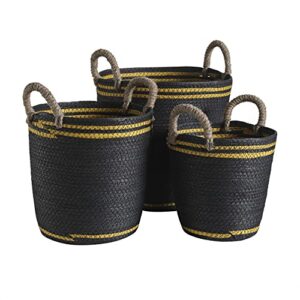 motifeur paper rope handwoven storage basket with handles (assorted set of 3, black and gold)