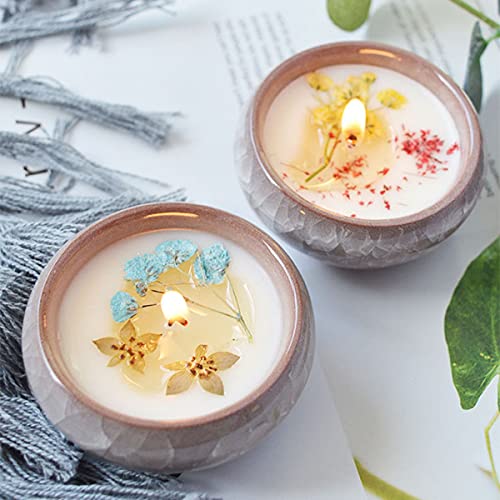 Scented Candles Gifts for Women, Aromatherapy Candle Set, Essential Oil Natural Soy Wax with Real Petal, 4 Pack with Porcelain Cans