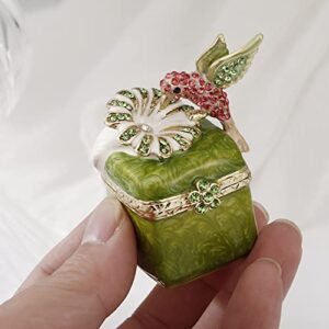 Hand Painted Enamel Hummingbird Trinket Box Hinged Jewelry Organizer with Crystals Ring Earrings Storage Home Decor Figurine Keepsake Collectible Personalized Elegant Handmade Ornament (Hummingbird-3)