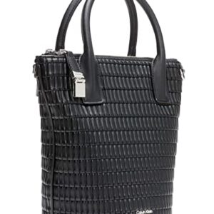 Calvin Klein Modern Essentials Organizational Bucket, Black/Silver Pleated Grid