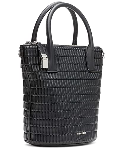 Calvin Klein Modern Essentials Organizational Bucket, Black/Silver Pleated Grid