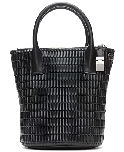 Calvin Klein Modern Essentials Organizational Bucket, Black/Silver Pleated Grid