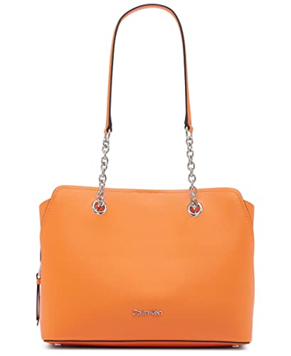 Calvin Klein Hailey Micro Pebble Triple Compartment Chain Satchel, Seville Orange