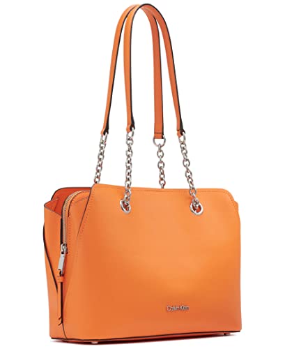 Calvin Klein Hailey Micro Pebble Triple Compartment Chain Satchel, Seville Orange