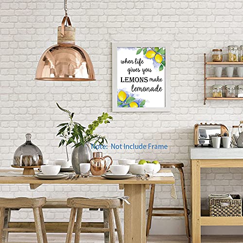 XUOIAYNB Blue Flower Pattern Lemon Art Print-- Mexican Tile Lemon Fruit with Inspirational Quote Canvas Wall Art--(8”X10”X6 pcs, Unframed)--Perfect for Kitchen Bedroom Decoration