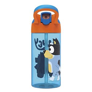 Zak Designs 17.5 oz Riverside Bluey Kids Water Bottle with Straw and Built in Carrying Loop Made of Durable Plastic, Leak-Proof Design for Travel, 2PK Set