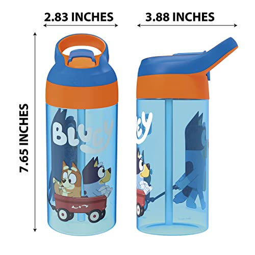 Zak Designs 17.5 oz Riverside Bluey Kids Water Bottle with Straw and Built in Carrying Loop Made of Durable Plastic, Leak-Proof Design for Travel, 2PK Set