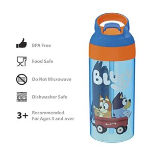 Zak Designs 17.5 oz Riverside Bluey Kids Water Bottle with Straw and Built in Carrying Loop Made of Durable Plastic, Leak-Proof Design for Travel, 2PK Set