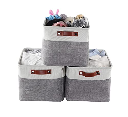 Storage Baskets for Shelves, Closet Storage Bins for Organization, Fabric Bins Cube W/Handles for Organizing Shelf Nursery Home Closet, Large - 3 Pack