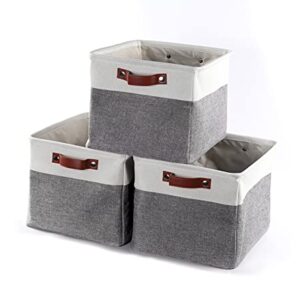 Storage Baskets for Shelves, Closet Storage Bins for Organization, Fabric Bins Cube W/Handles for Organizing Shelf Nursery Home Closet, Large - 3 Pack