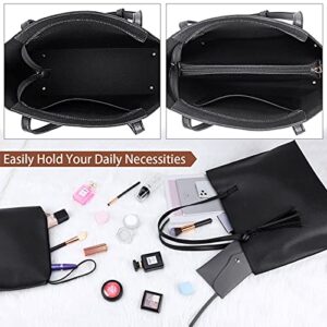 Tote Bag for Women Leather Purses and Handbags Tassel Shoulder Bag Purse Set 2pcs (Black)