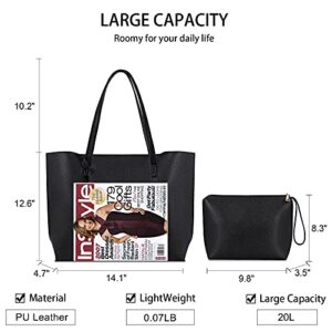 Tote Bag for Women Leather Purses and Handbags Tassel Shoulder Bag Purse Set 2pcs (Black)