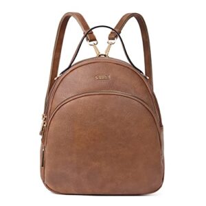 cluci small backpack purse for women leather women’s backpack handbags fashion bookbag mini convertible lady travel backpack brown