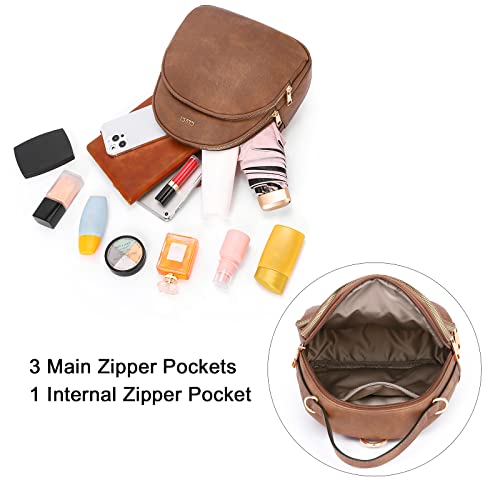 CLUCI Small Backpack Purse for Women Leather Women's Backpack Handbags Fashion Bookbag Mini Convertible Lady Travel Backpack Brown