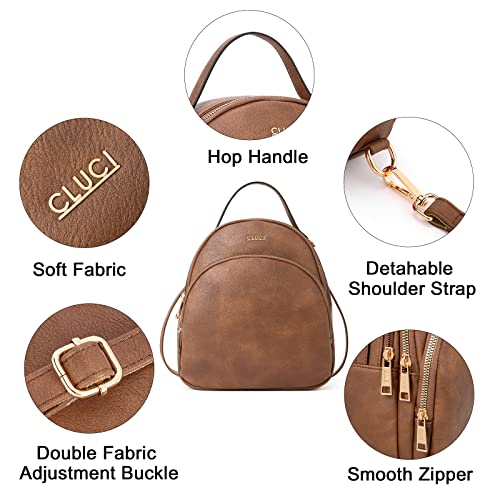 CLUCI Small Backpack Purse for Women Leather Women's Backpack Handbags Fashion Bookbag Mini Convertible Lady Travel Backpack Brown