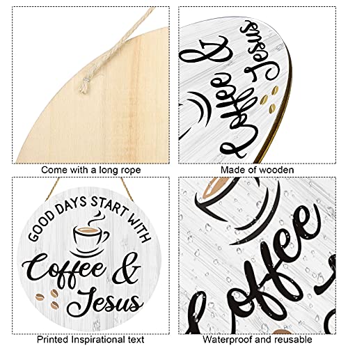 Coffee Bar Sign Coffee Decor Coffee Wooden Sign Hanging Coffee Decor Coffee Sign Plaque for Farmhouse coffee bar Kitchen Accessories Coffee Lover (White Good Days Start with Coffee & Jesus)