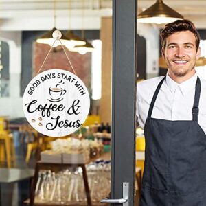 Coffee Bar Sign Coffee Decor Coffee Wooden Sign Hanging Coffee Decor Coffee Sign Plaque for Farmhouse coffee bar Kitchen Accessories Coffee Lover (White Good Days Start with Coffee & Jesus)