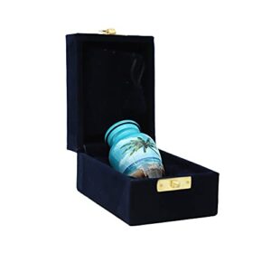 hlc blue beach small keepsake – keepsake urn with 1 velvet box bag-mini keepsake urn – ashes urn 4″ h x 2.4″ w x 3″ l