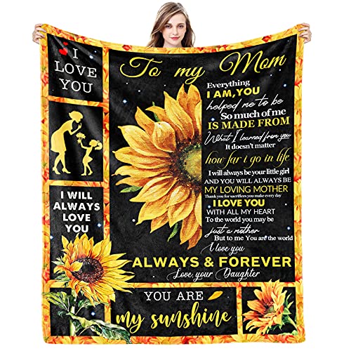 Mom Blanket Gifts for Mom from Daughter Sunflower Blanket to Mom Flannel Blankets Gift from Daughter Birthdays Christmas Mother's Day Soft Throw Blankets for Mom Couch Bed Blanket Gift 50x60in