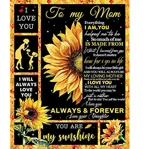 Mom Blanket Gifts for Mom from Daughter Sunflower Blanket to Mom Flannel Blankets Gift from Daughter Birthdays Christmas Mother's Day Soft Throw Blankets for Mom Couch Bed Blanket Gift 50x60in