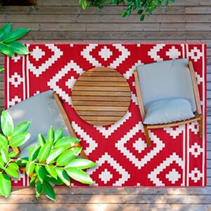 playa rug reversible indoor/outdoor 100% recycled plastic floor mat/rug – weather, water, stain, fade and uv resistant – milan- red & white (8’x10′)