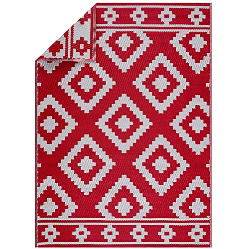 PLAYA RUG Reversible Indoor/Outdoor 100% Recycled Plastic Floor Mat/Rug - Weather, Water, Stain, Fade and UV Resistant - Milan- Red & White (8'x10')