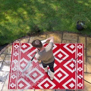 PLAYA RUG Reversible Indoor/Outdoor 100% Recycled Plastic Floor Mat/Rug - Weather, Water, Stain, Fade and UV Resistant - Milan- Red & White (8'x10')