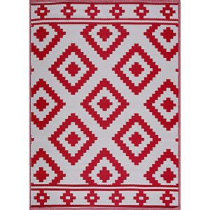 PLAYA RUG Reversible Indoor/Outdoor 100% Recycled Plastic Floor Mat/Rug - Weather, Water, Stain, Fade and UV Resistant - Milan- Red & White (8'x10')