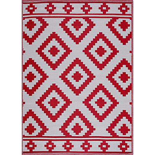 PLAYA RUG Reversible Indoor/Outdoor 100% Recycled Plastic Floor Mat/Rug - Weather, Water, Stain, Fade and UV Resistant - Milan- Red & White (8'x10')