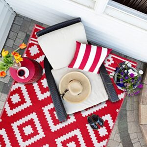 PLAYA RUG Reversible Indoor/Outdoor 100% Recycled Plastic Floor Mat/Rug - Weather, Water, Stain, Fade and UV Resistant - Milan- Red & White (8'x10')