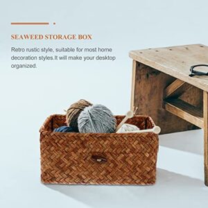 Seagrass Woven Storage Box Wicker Basket Storage Bins with Lid Laundry Rattan Organizer Box Home Desktop Makeup Organizer for Shelf