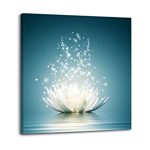 MISOLAXI Lotus Flower Canvas Prints Art for Bedroom Lotus Flower Pictures Prints White Floral Bloom Blossom Close Up Pictures Prints on Canvas Wall Decoration for Bedroom Framed 16"x16"