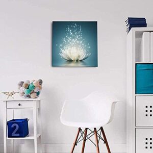 MISOLAXI Lotus Flower Canvas Prints Art for Bedroom Lotus Flower Pictures Prints White Floral Bloom Blossom Close Up Pictures Prints on Canvas Wall Decoration for Bedroom Framed 16"x16"