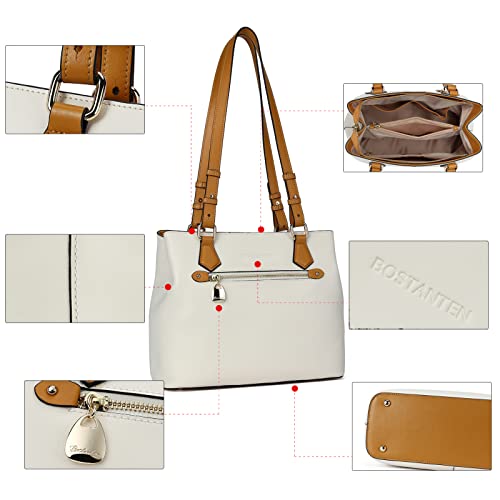 BOSTANTEN Women Handbag Genuine Leather Shoulder Bag Soft Designer Top Handle Purses Beige