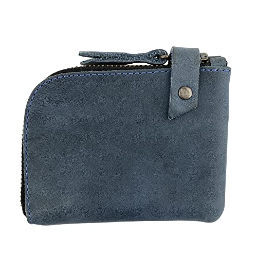 Hide & Drink, Leather Zippered Wallet, Holds Up to 6 Cards Plus Folded Bills, Pouch Organizer, Cash Holder, Travel Essentials, Mini, Pocket-Size, Handmade (Slate Blue)