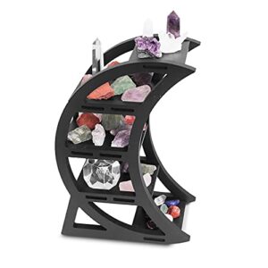 cefreco wooden crystal display shelf – crystal holder for stones and essential oil – black witchy decor crescent moon phrase decorative shelves for table top – unique crystal shelf display stand