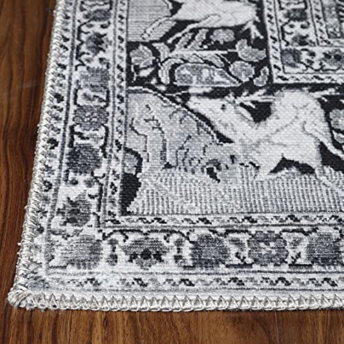 SUPERIOR Traditional Medallion and Nature Flat-Weave Indoor Runner Rug, 2' 6" x 7' 6", Charcoal