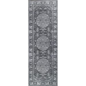 SUPERIOR Traditional Medallion and Nature Flat-Weave Indoor Runner Rug, 2' 6" x 7' 6", Charcoal