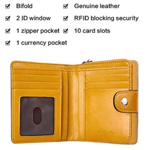 BOSTANTEN Women Leather Handbag Designer Top Handle Satchel Shoulder Bag Crossbody Purse Yellow Leather Wallets for Women RFID Blocking Zipper Pocket Small Bifold Wallet Card Case