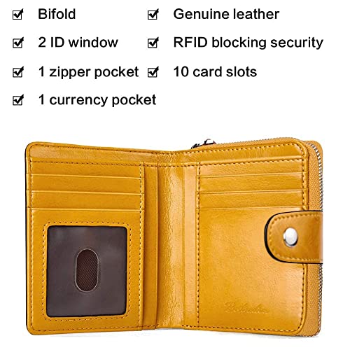 BOSTANTEN Women Leather Handbag Designer Top Handle Satchel Shoulder Bag Crossbody Purse Yellow Leather Wallets for Women RFID Blocking Zipper Pocket Small Bifold Wallet Card Case