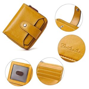 BOSTANTEN Women Leather Handbag Designer Top Handle Satchel Shoulder Bag Crossbody Purse Yellow Leather Wallets for Women RFID Blocking Zipper Pocket Small Bifold Wallet Card Case