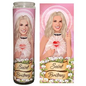 saint britney celebrity prayer devotional parody candle – 8″ white, unscented glass