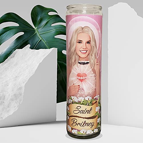 Saint Britney Celebrity Prayer Devotional Parody Candle - 8" white, unscented glass