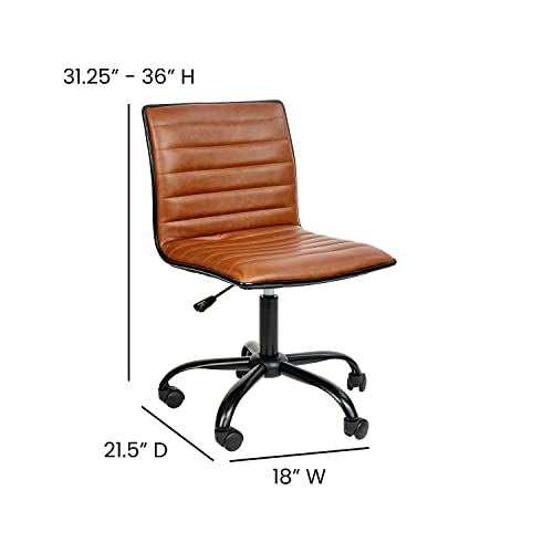 Flash Furniture Office Task Chair - Brown Vinyl - Black Frame - Armless - Ribbed Back and Seat - Low Back Design